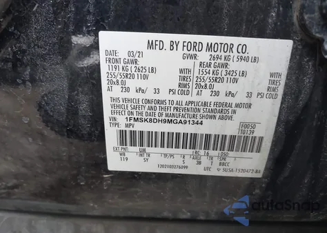 2021 Ford Explorer Xlt из США, поврежденный, VIN 1FMSK8DH9MGA91344